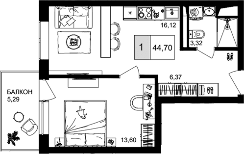 Продается 2-комн. квартира, 39.41 м²