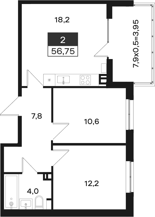 Продается 2-комн. квартира, 52.8 м²