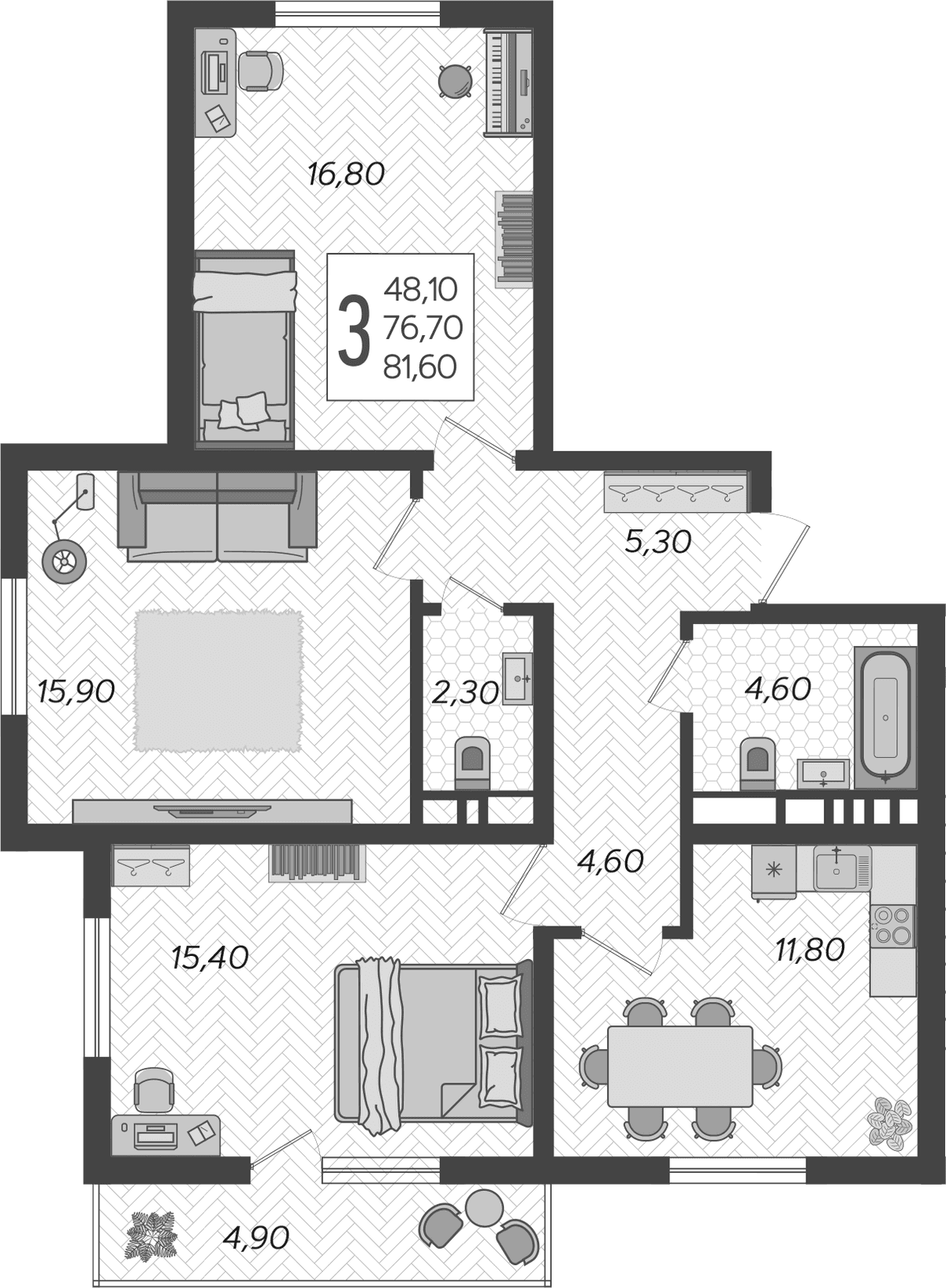 Продается 3-комн. квартира, 76.7 м²