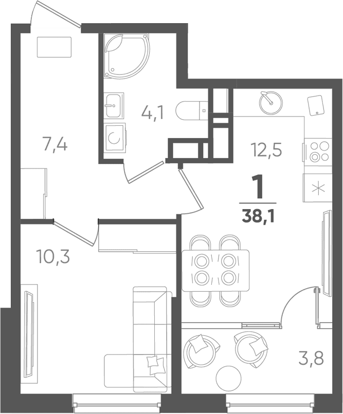 Продается 1-комн. квартира, 34.3 м²