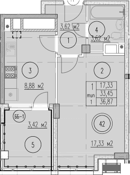 Продается 1-комн. квартира, 33.45 м²