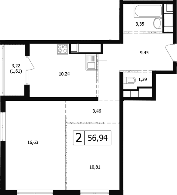 Продается 2-комн. квартира, 53.69 м²