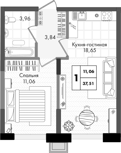 Продается 2-комн. квартира, 37.51 м²
