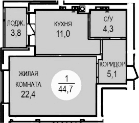Продается 1-комн. квартира, 42.8 м²
