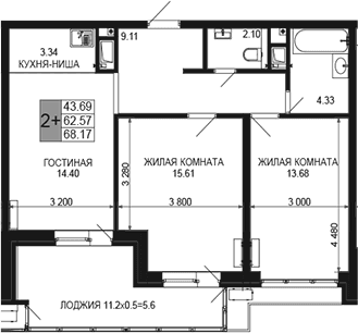 Продается 3-комн. квартира, 62.57 м²