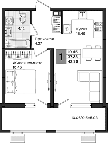Продается 1-комн. квартира, 37.33 м²