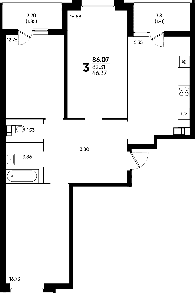 Продается 3-комн. квартира, 82.31 м²