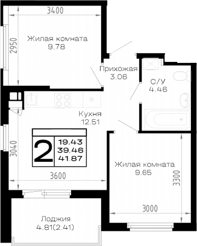 Продается 2-комн. квартира, 39.46 м²