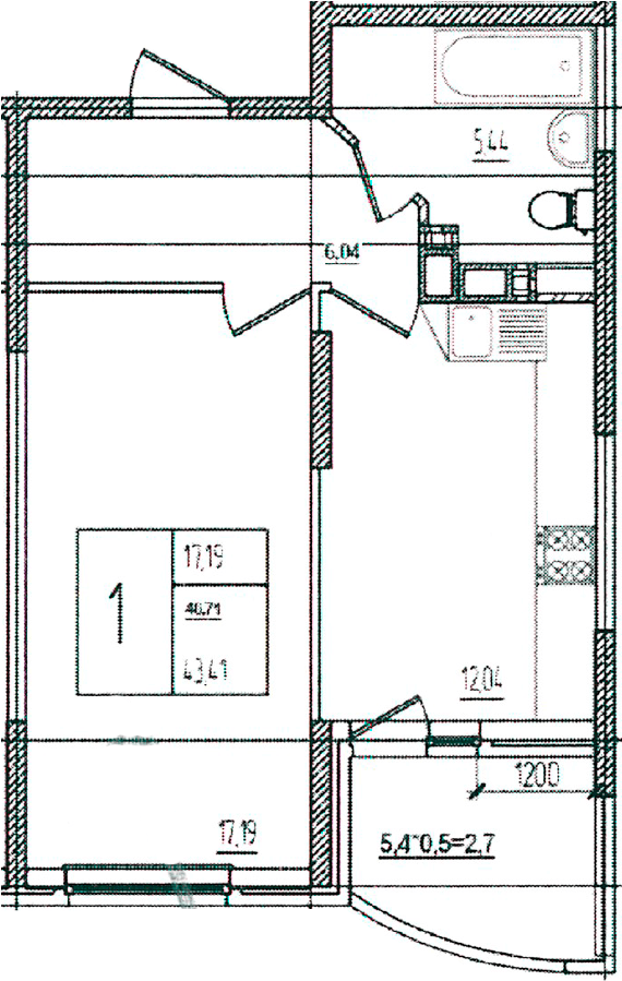 Продается 1-комн. квартира, 40.71 м²