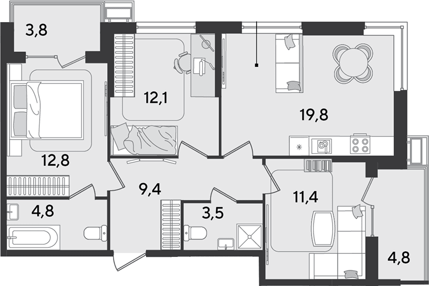 Продается 4-комн. квартира, 73.8 м²