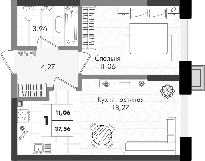 Продается 2-комн. квартира, 37.56 м²