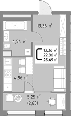 Продается 1-комн. квартира, 22.86 м²