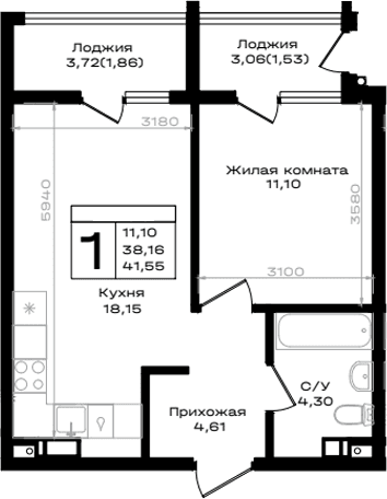 Продается 1-комн. квартира, 38.16 м²