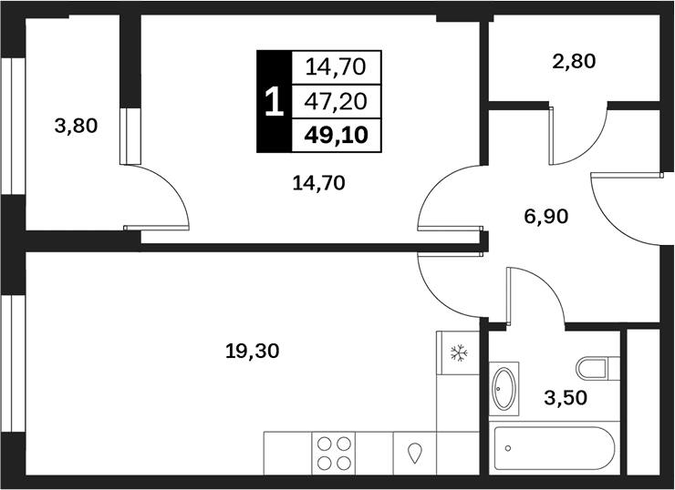 Продается 1-комн. квартира, 47.2 м²