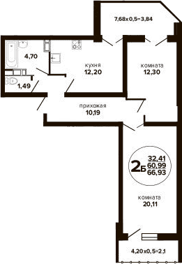 Продается 2-комн. квартира, 62.11 м²