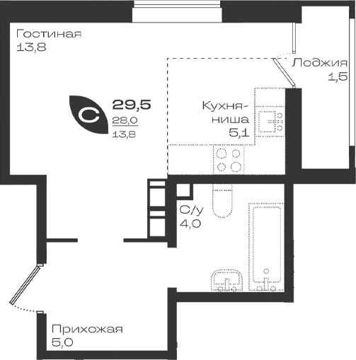 Продается 1-комн. квартира, 28 м²