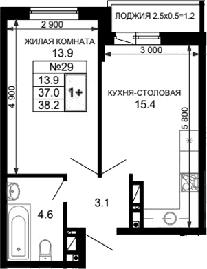 Продается 2-комн. квартира, 37.3 м²