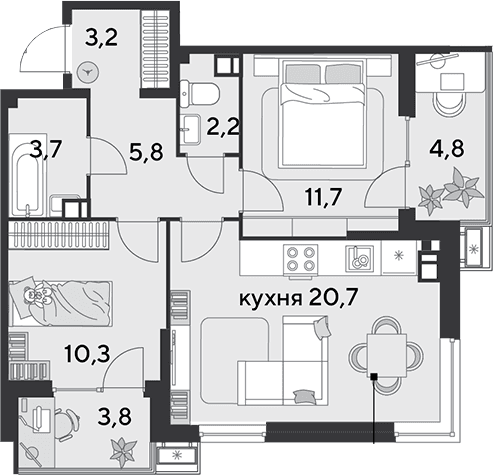 Продается 3-комн. квартира, 57.6 м²