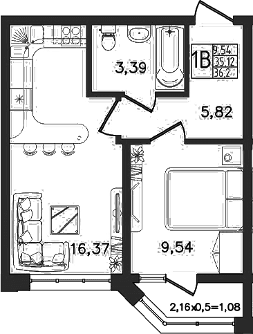 Продается 2-комн. квартира, 35.12 м²