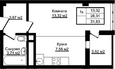 Продается 1-комн. квартира, 28.31 м²