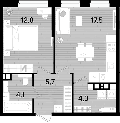 Продается 1-комн. квартира, 44.4 м²