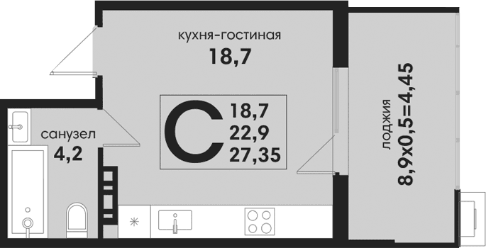 Продается 1-комн. квартира, 22.9 м²