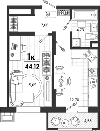 Продается 1-комн. квартира, 39.54 м²