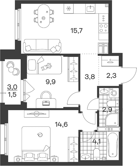 Продается 3-комн. квартира, 53.3 м²