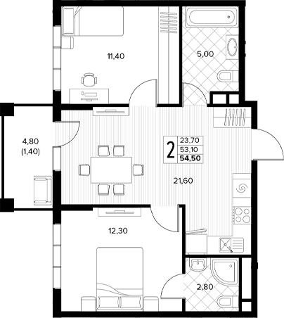 Продается 2-комн. квартира, 53.1 м²