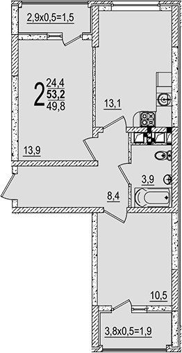 Продается 2-комн. квартира, 49.8 м²