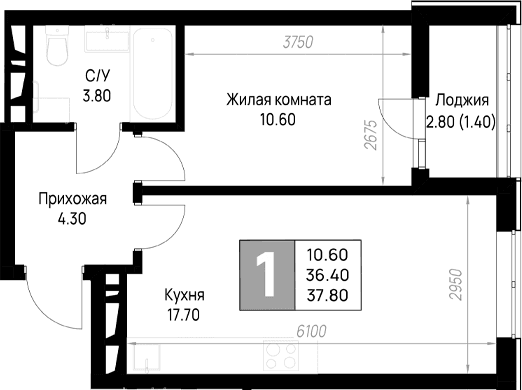 Продается 1-комн. квартира, 36.4 м²