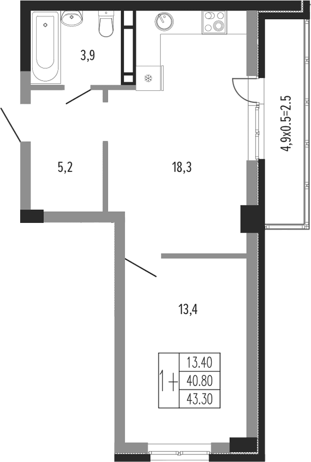Продается 2-комн. квартира, 42.15 м²