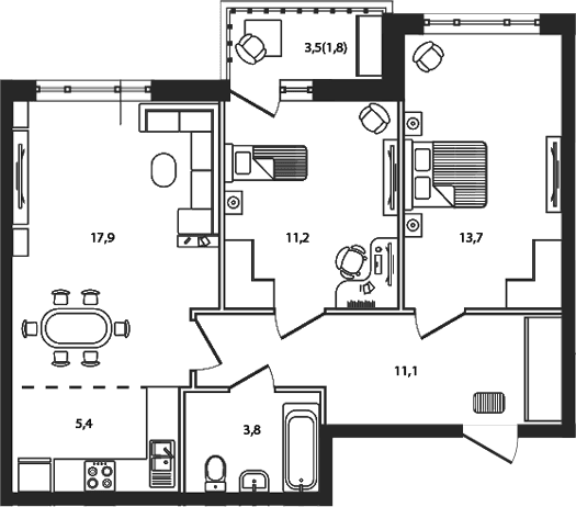 Продается 3-комн. квартира, 63.1 м²