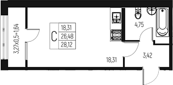 Продается 1-комн. квартира, 26.48 м²