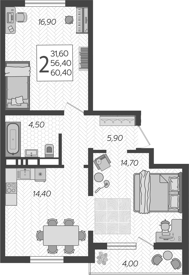 Продается 2-комн. квартира, 56.4 м²