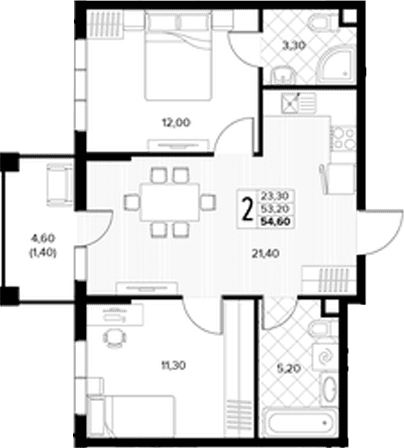 Продается 2-комн. квартира, 53.2 м²