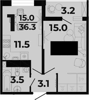 Продается 1-комн. квартира, 33.1 м²