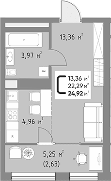 Продается 1-комн. квартира, 22.29 м²