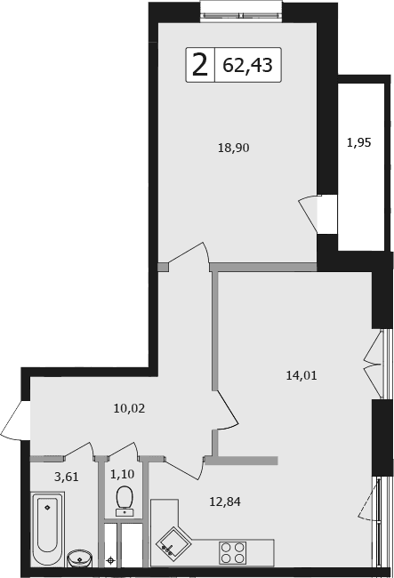 Продается 2-комн. квартира, 60.48 м²