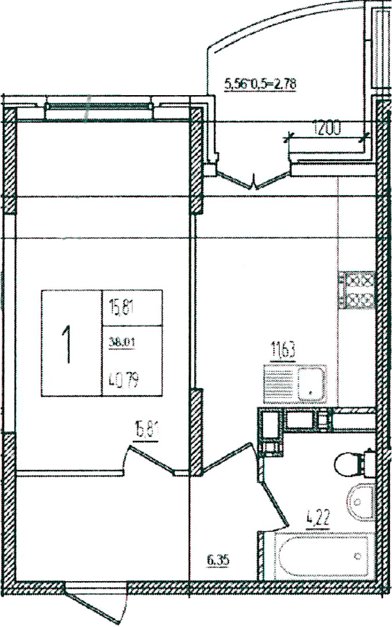 Продается 1-комн. квартира, 38.01 м²