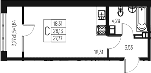 Продается 1-комн. квартира, 26.13 м²