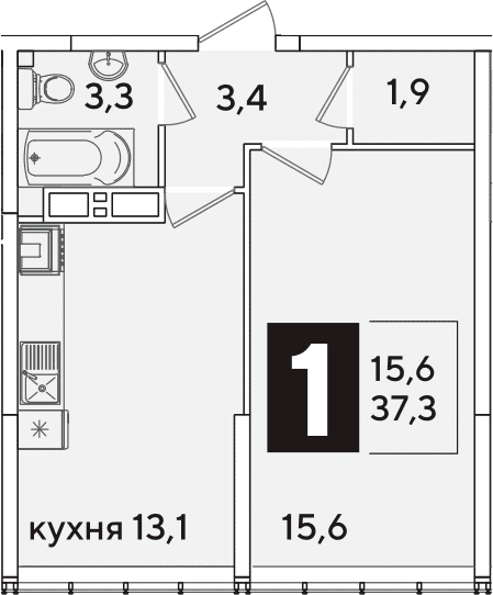 Продается 1-комн. квартира, 37.3 м²