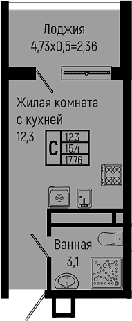 Продается 1-комн. квартира, 15.4 м²