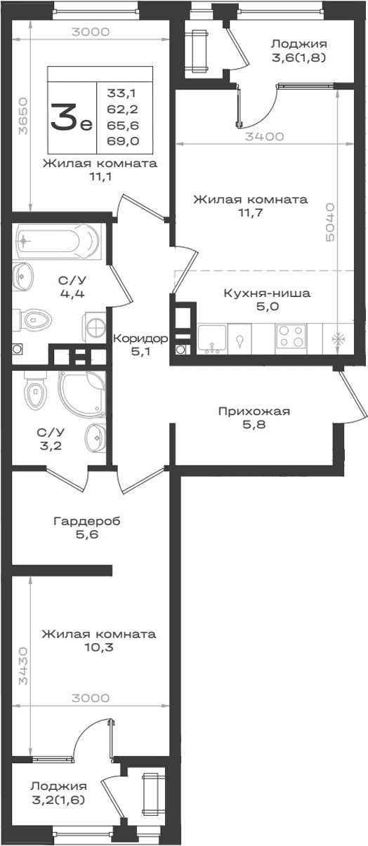 Продается 3-комн. квартира, 62.2 м²