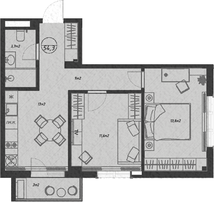 Продается 2-комн. квартира, 51.3 м²