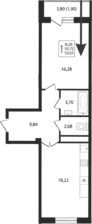 Продается 2-комн. квартира, 50.72 м²
