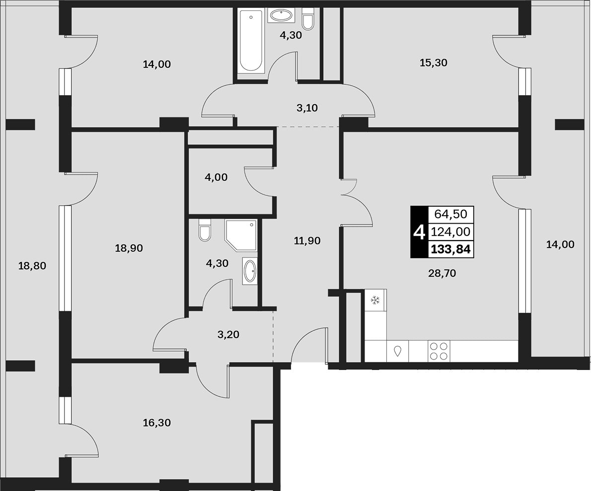 Продается 4-комн. квартира, 124 м²
