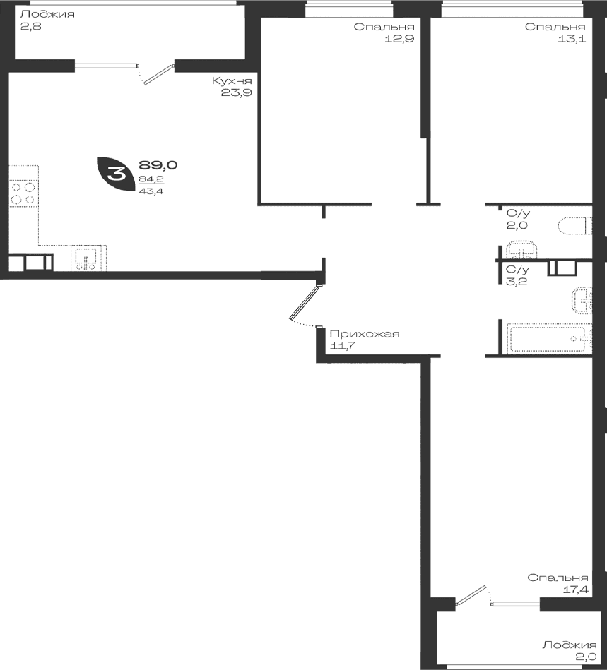 Продается 3-комн. квартира, 84.2 м²