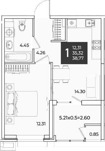 Продается 1-комн. квартира, 35.32 м²