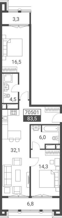 Продается 3-комн. квартира, 73.4 м²